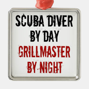 Ornement Carré Argenté Grillmaster Scuba Diver