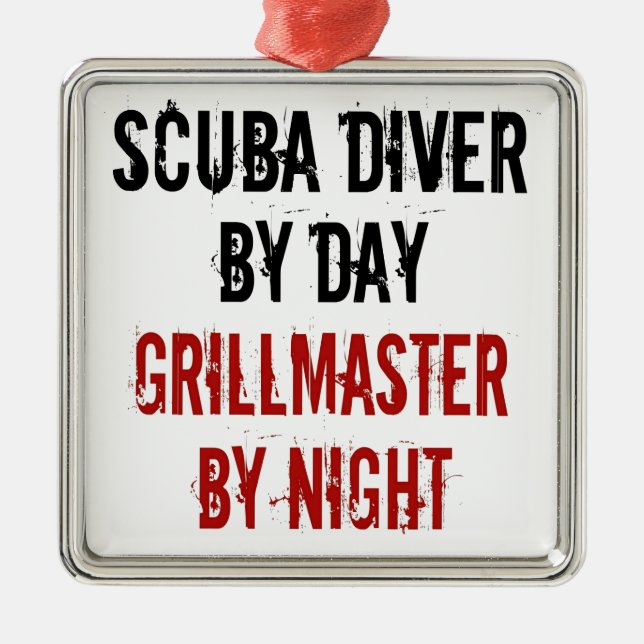 Ornement Carré Argenté Grillmaster Scuba Diver (Devant)