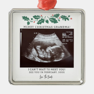 Ornement Carré Argenté Grossesse de Noël de grand-mère