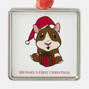 Ornement Carré Argenté Guinée Pig premier Noël Fêtes Personnalisées