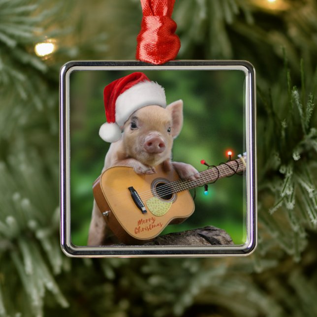Ornement Carré Argenté guitar de Christmas (Arbre)