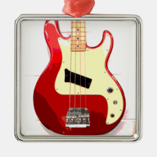 Ornement Carré Argenté Guitare électrique en rouge