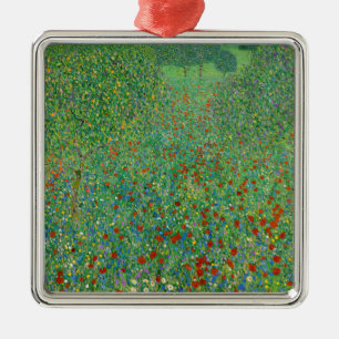 Ornement Carré Argenté Gustav Klimt - Champ de coquelicots