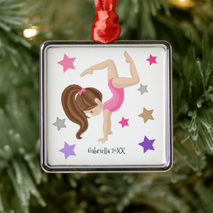Ornement Carré Argenté Gymnastique féminine de la Gymnaste de Haired Bro
