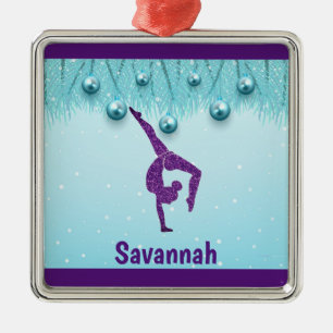 Ornement Carré Argenté Gymnastique Noël violet Aqua Personnalisé