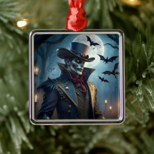 Ornement Carré Argenté Halloween Steampunk Southern Gothic Zombie