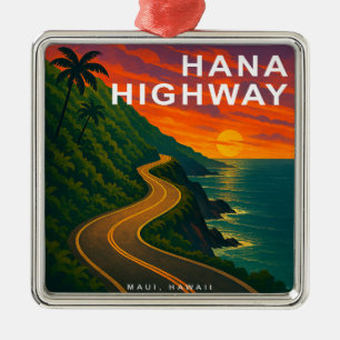 Ornement Carré Argenté Hana Highway Maui Hawaii Coucher de soleil