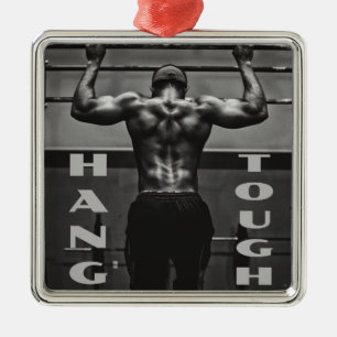 Ornement Carré Argenté Hang Tough Muscle Man Entraînement Gym