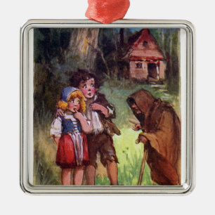 Ornement Carré Argenté Hansel et Gretel rencontrent la sorcière