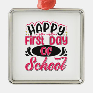 Ornement Carré Argenté Happy First Day Of School