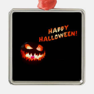 Ornement Carré Argenté HAPPY HALLOWEEN - Jack-O-Lantern
