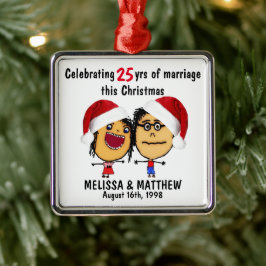 Ornement Carré Argenté Happy Marriage Christmas Cartoon