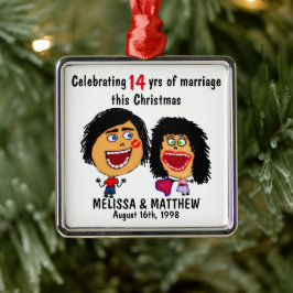 Ornement Carré Argenté Happy Marriage Christmas Cartoon
