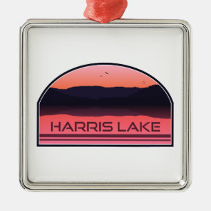 Ornement Carré Argenté Harris Lake North Carolina Red Sunrise