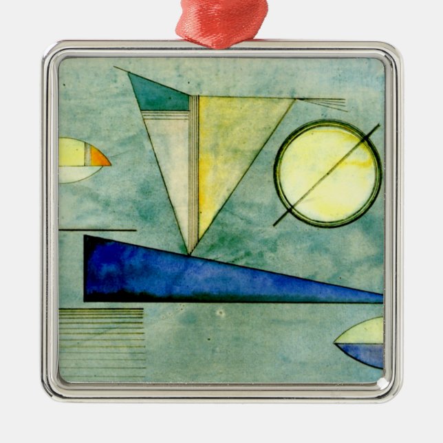 Ornement Carré Argenté Haze, oeuvre d'art populaire Kandinsky abstraite, (Devant)
