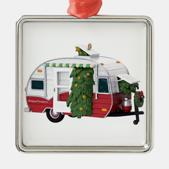 ORNEMENT CARRÉ ARGENTÉ "HEUREUX ORNAMENT DU CAMPER** DE NOËL (Devant)