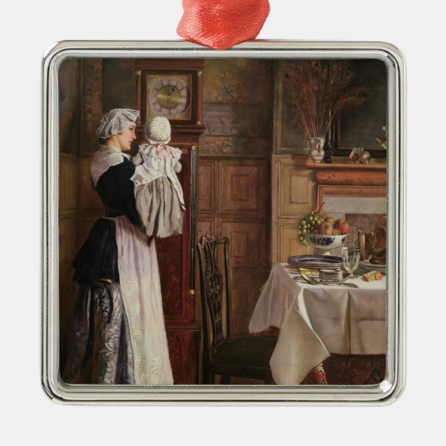 Ornement Carré Argenté Hickory, Dickory, dock (Devant)