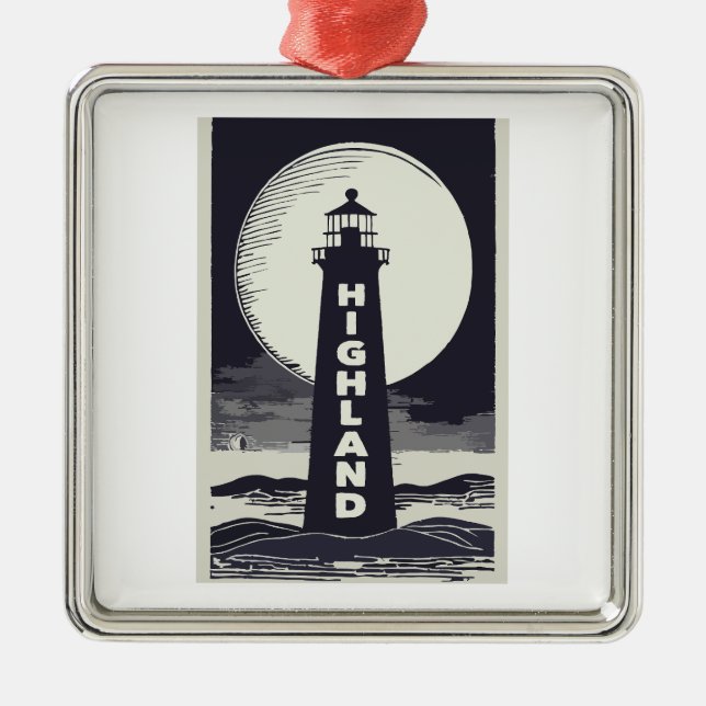 Ornement Carré Argenté Highland Lighthouse Massachusetts Moon (Devant)