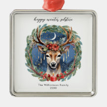 Hiver Solstice vacances Deer Wreath Yule Noël