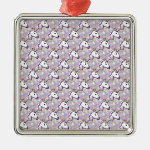 Ornement Carré Argenté hologramme licorne émoji
