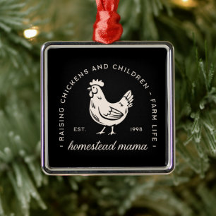 Ornement Carré Argenté Homestead maman drôle poulets maison homemaker rét
