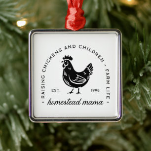 Ornement Carré Argenté Homesteader poulet mama sahm drôle maman citations