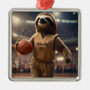 Ornement Carré Argenté Hoops and Hangs : Le Slam Dunking Sloth,