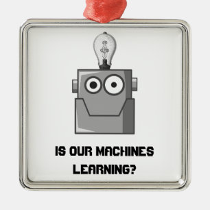 Ornement Carré Argenté Humour de la technologie d'apprentissage automatiq