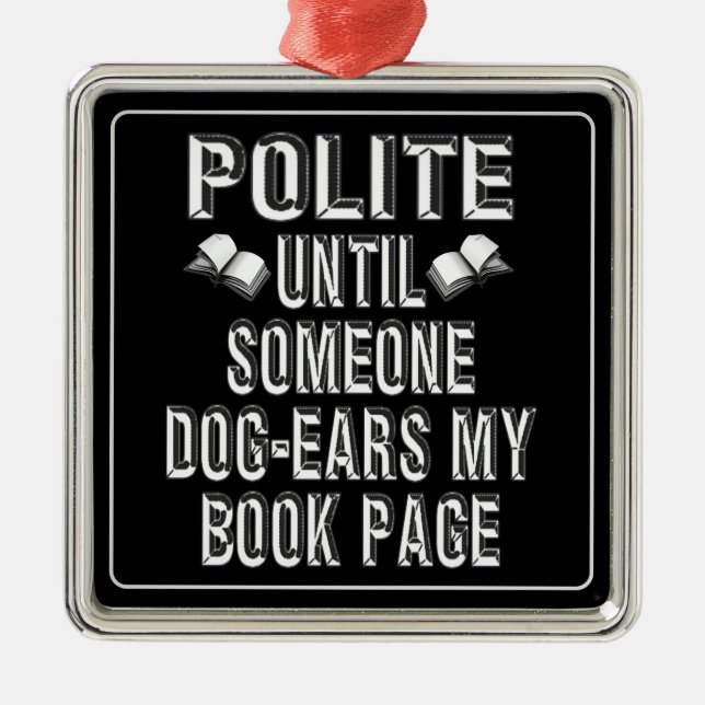Ornement Carré Argenté Humour des livres d'oreille de chien (Devant)