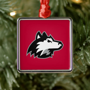 Ornement Carré Argenté Huskies du nord de l'Illinois