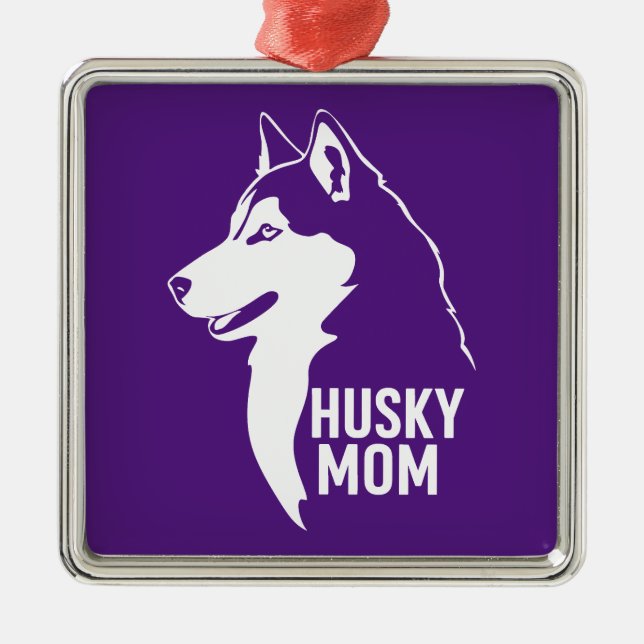 Ornement Carré Argenté Husky Maman (Devant)