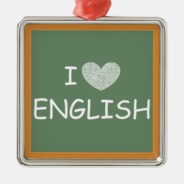 Ornement Carré Argenté I Love English (Devant)