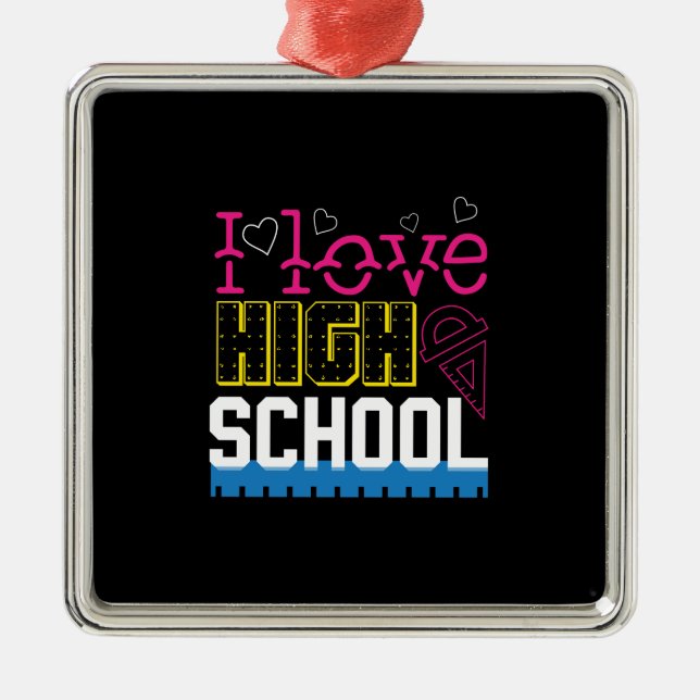Ornement Carré Argenté I Love High School (Devant)