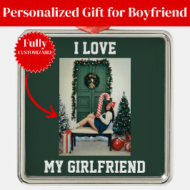 Ornement Carré Argenté I Love My Girlfriend Photo Ornament Gift for BF
