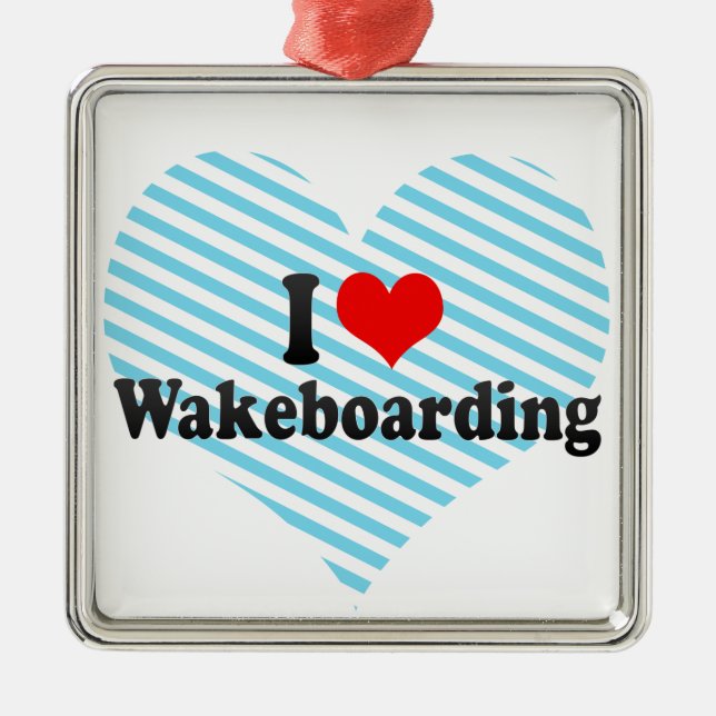 Ornement Carré Argenté I Love Wakeboard (Devant)