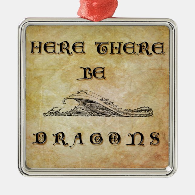 Ornement Carré Argenté Ici Il Y A Des Dragons (Devant)