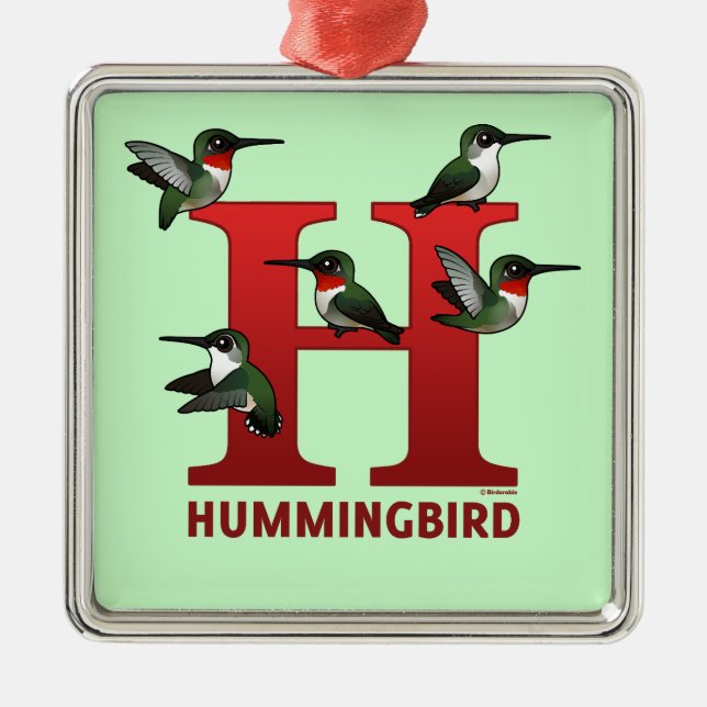 Ornement Carré Argenté Il est pour Hummingbird (Devant)