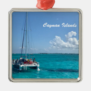 Ornement Carré Argenté "Îles Caïman" Caribbean Sea Boat Ornament