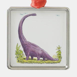 Ornement Carré Argenté Illustration de dinosaure de Giraffatitan