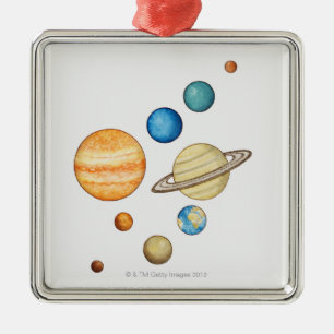 Ornement Carré Argenté Illustration des planètes du système solaire