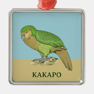 Ornement Carré Argenté Illustration Kakapo