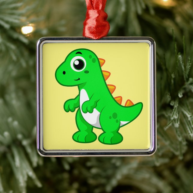 Ornement Carré Argenté Illustration Mignonne Du Tyrannosaurus Rex. (Arbre)