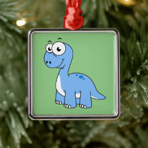 Ornement Carré Argenté Illustration Mignonne D'Un Brontosaurus.