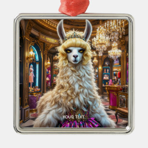 Ornement Carré Argenté Imaginaire Cute Drama Llama Queen
