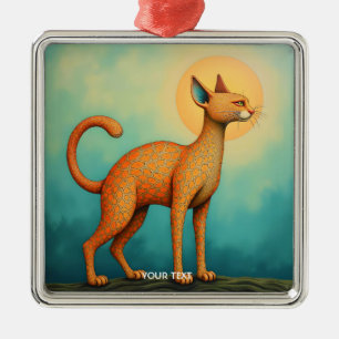 Ornement Carré Argenté Imaginaire Cute Orange Chat Abstrait