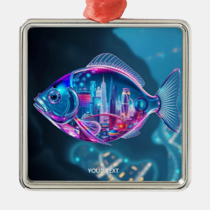 Ornement Carré Argenté Imaginaire Cute Verre Poisson Ville