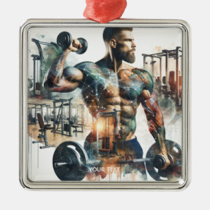 Ornement Carré Argenté Imaginaire Gymnase Gym Athlete Poids