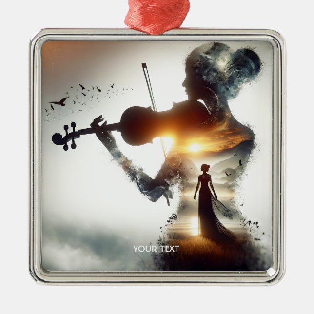 Ornement Carré Argenté Imaginaire jolie violon fille soleil (Devant)