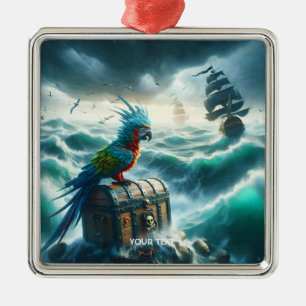 Ornement Carré Argenté Imaginaire Mauvaise tempête Pirates de la mer