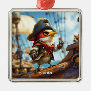 Ornement Carré Argenté Imaginaire mignon oiseau capitaine Pirate